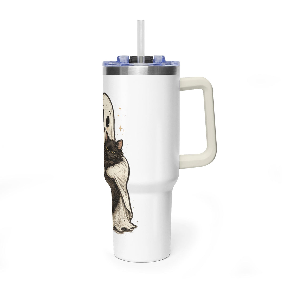 40oz Tumbler — Cute Ghost Hugging Black Cat Thermal Cup