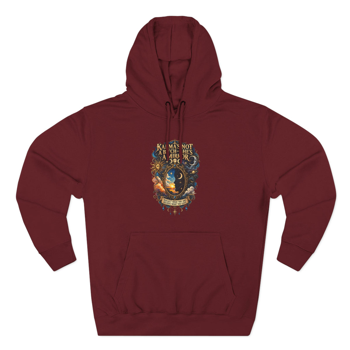 "Karma's not a Bitch she's a Mirror" Hoodie — Spiritual Boho Graphic Pullover