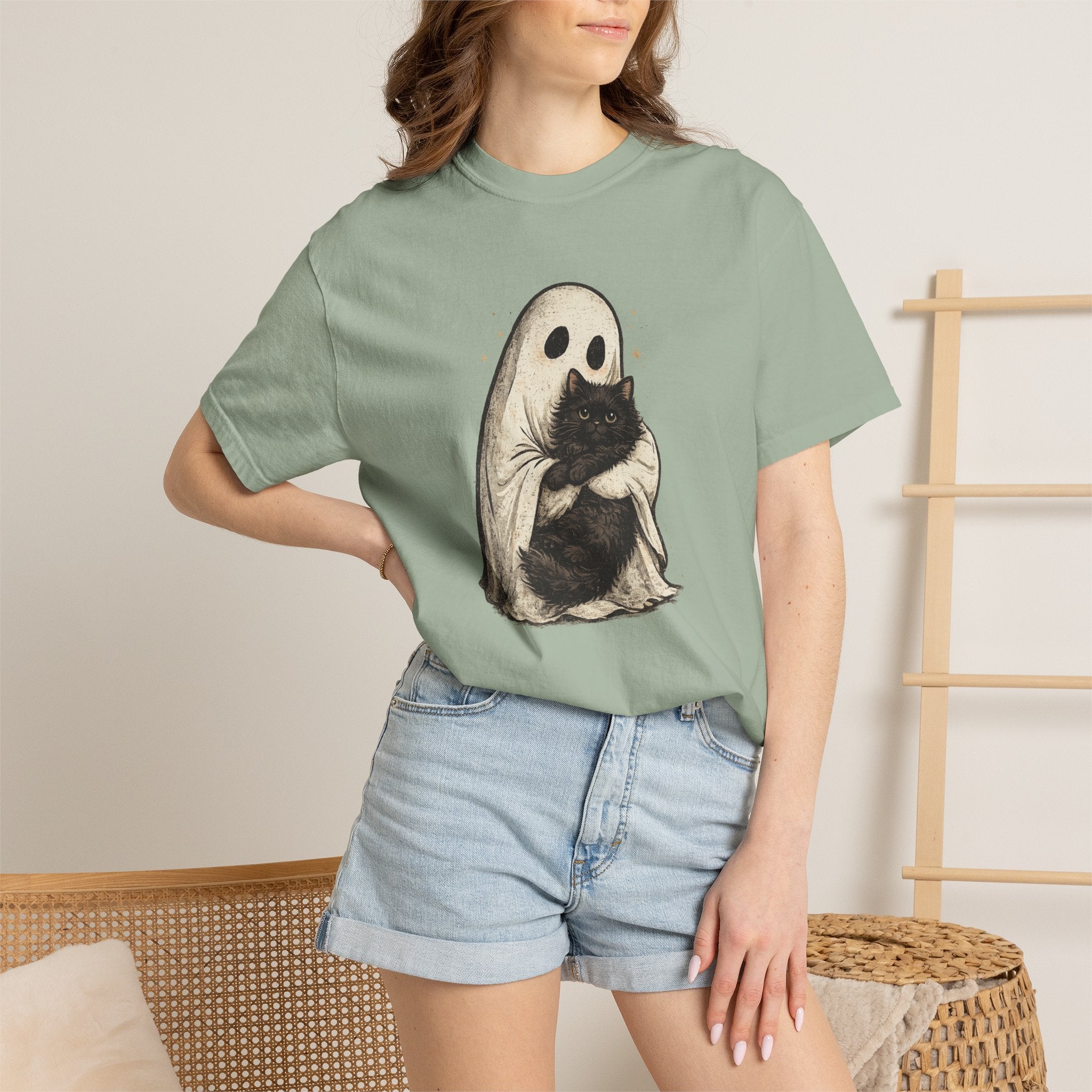 Ghost Hug T-Shirt — Cute Ghost Holding Cat Graphic Tee