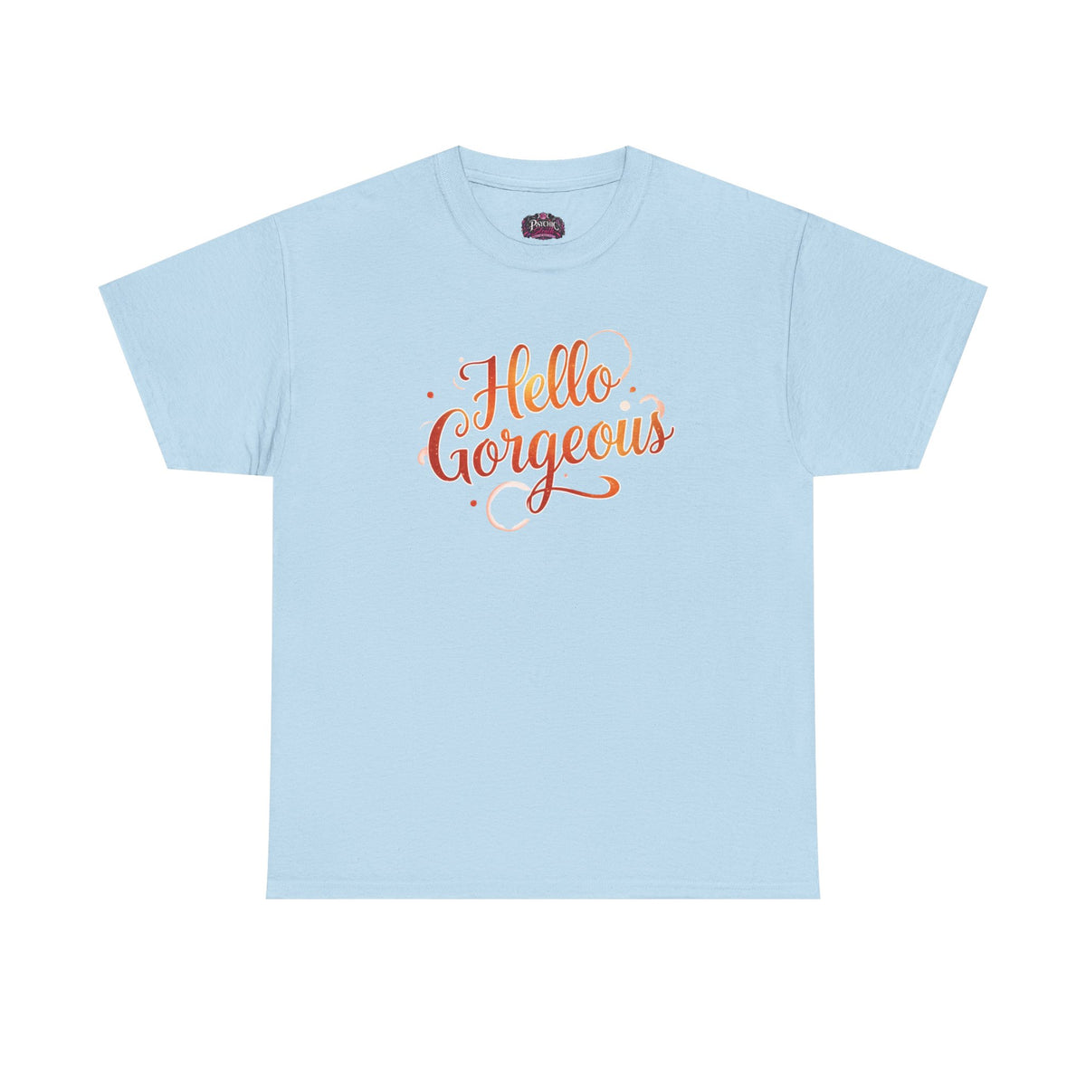Hello Gorgeous Sunset T-Shirt — Feminine Script Graphic Tee