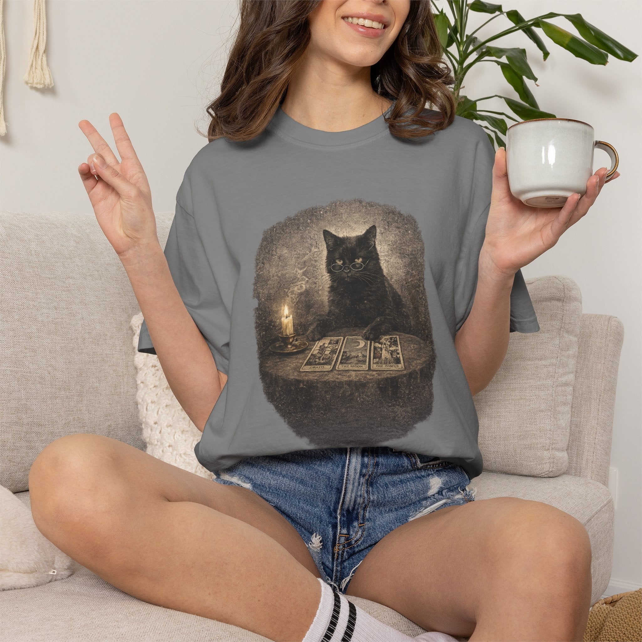 Tarot Cat T-Shirt — Black Cat Fortune Teller Graphic Tee
