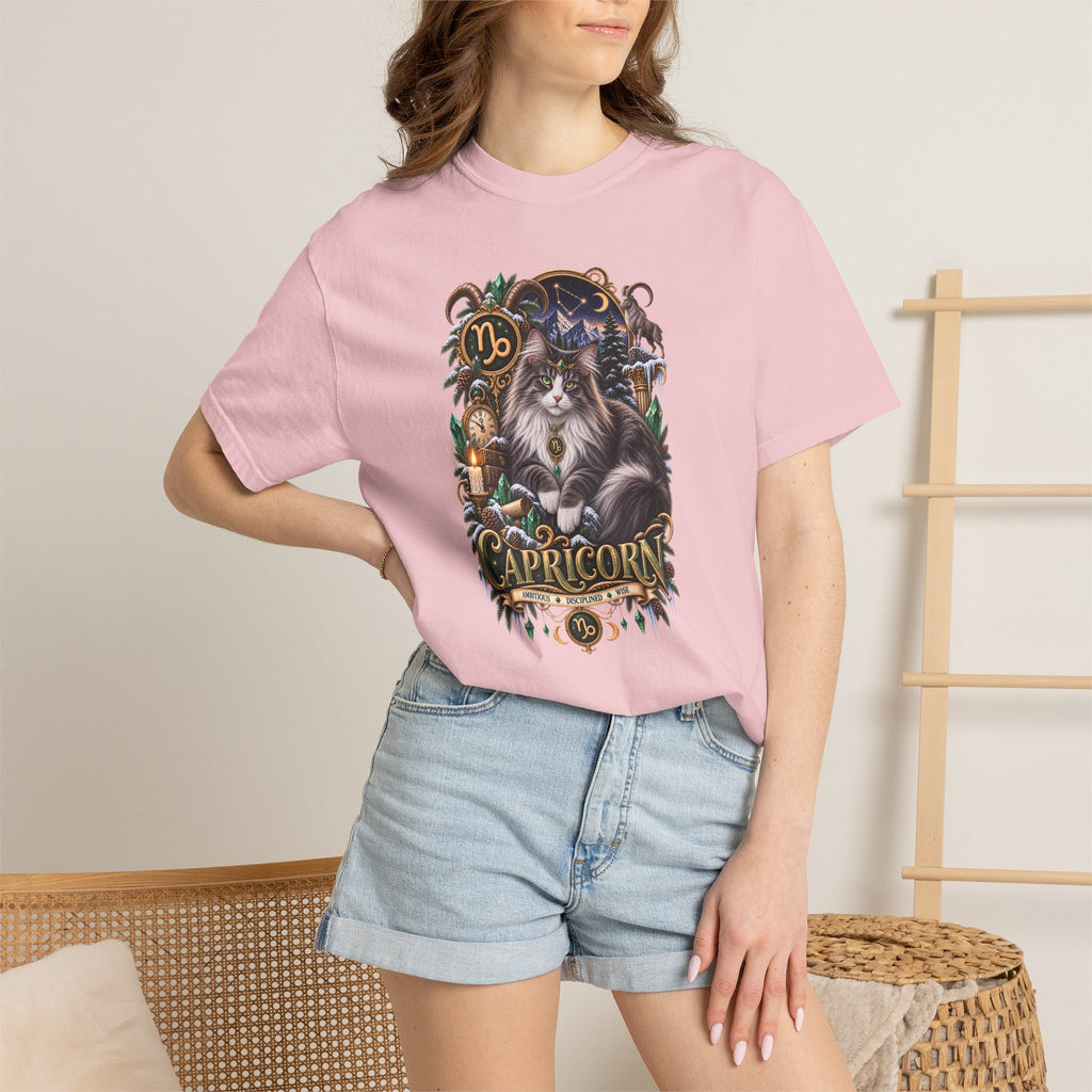 Capricorn Zodiac Norwegian Mountain Cat T-Shirt — Astrological Horoscope Tee