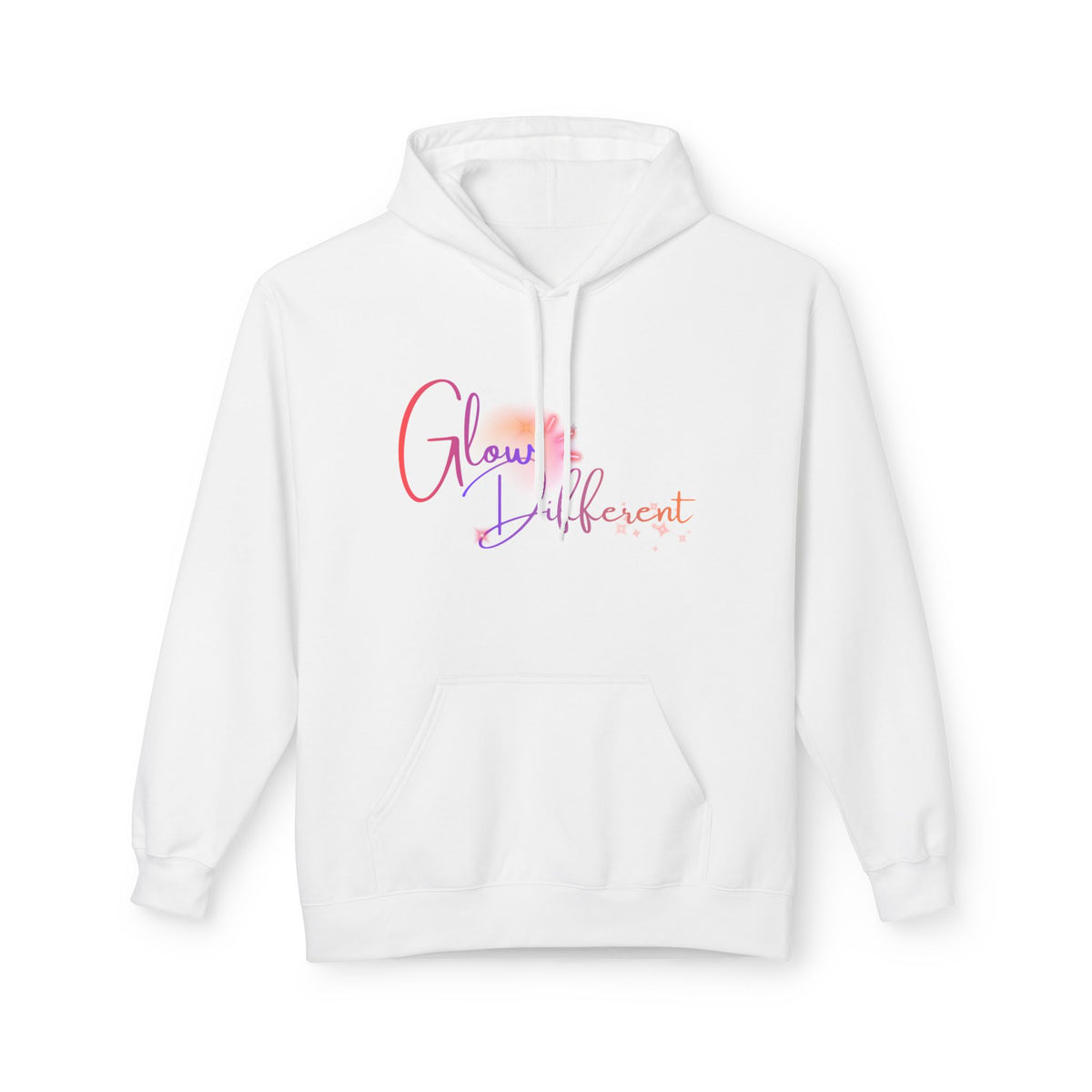 Glow Different Hoodie — Pastel Brush Script Inspirational Pullover