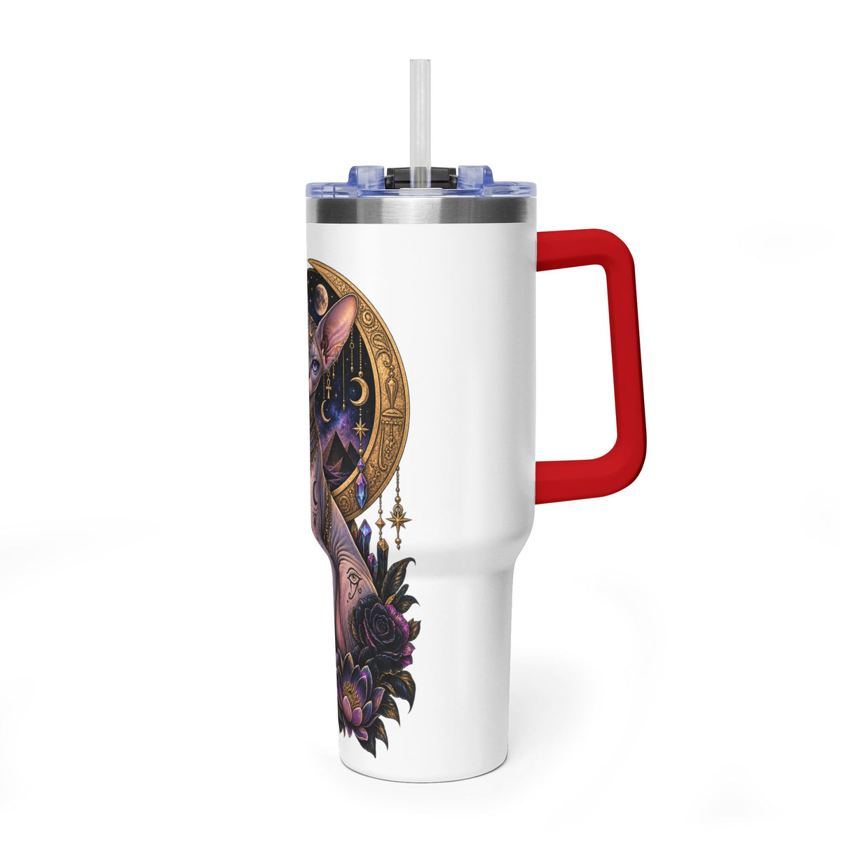 40oz Sphynx Cat Tumbler — Mystical Moon Vacuum Insulated Travel Mug