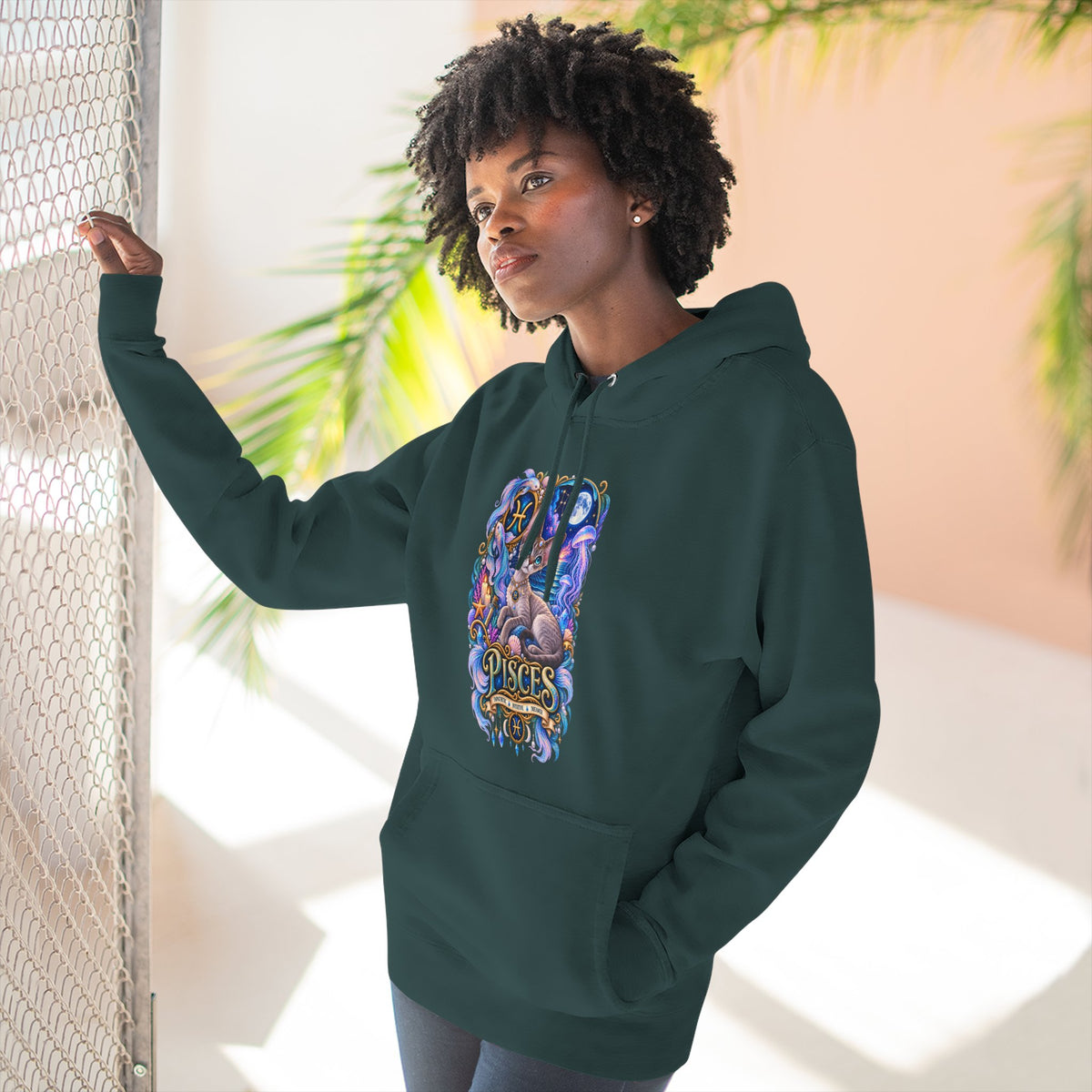 Pisces Zodiac Devon Rex Cat Hoodie — Mystical Watercolor Fish Astrology Pullover