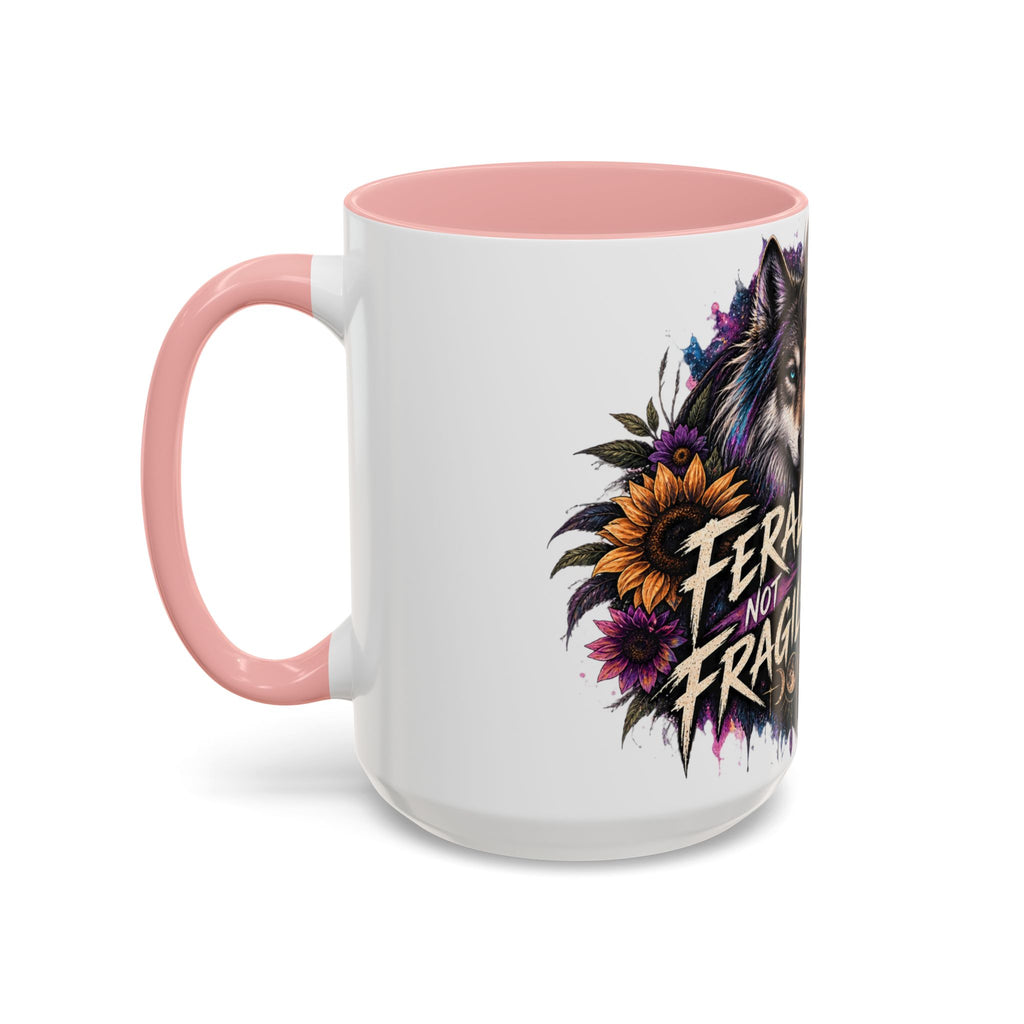 Feral Not Fragile Accent Coffee Mug — Wolf Goddess 11oz/15oz