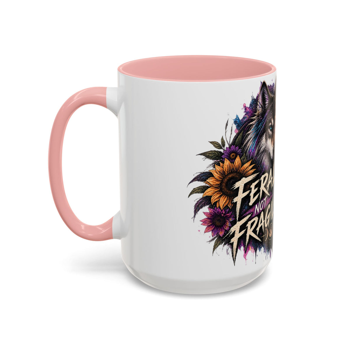 Feral Not Fragile Accent Coffee Mug — Wolf Goddess 11oz/15oz