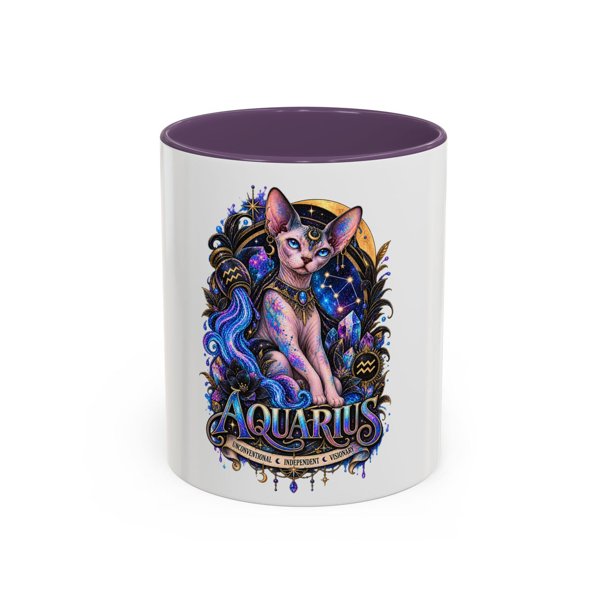 Aquarius Zodiac Cat Coffee Mug — Sphynx Astrology 11/15oz Accent Mug