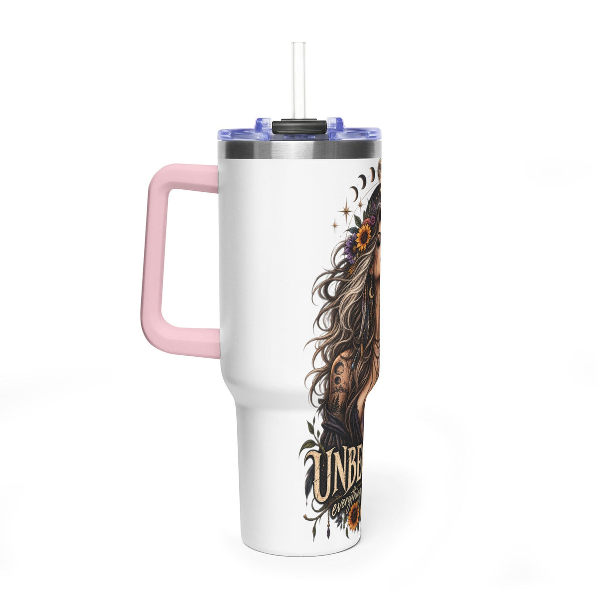 40oz Half human half skeleton Floral butterfly — "Unbecoming" Insulated Travel Cup