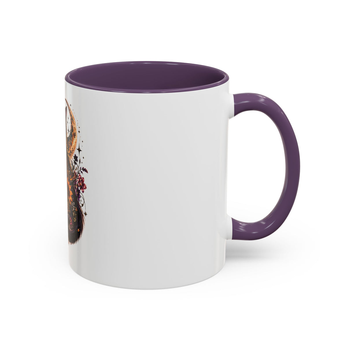 Cat & Skull Accent Coffee Mug — Gothic Black Cat Art Coffee Cup (11/15oz)
