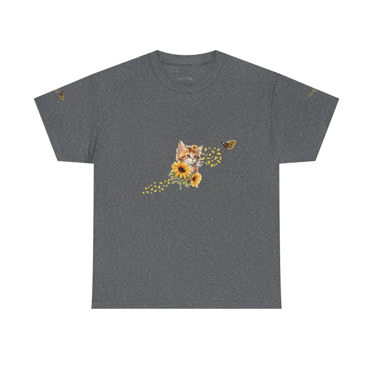 Sunflower Kitten Tee | Butterfly Accent, Floral Cat Shirt