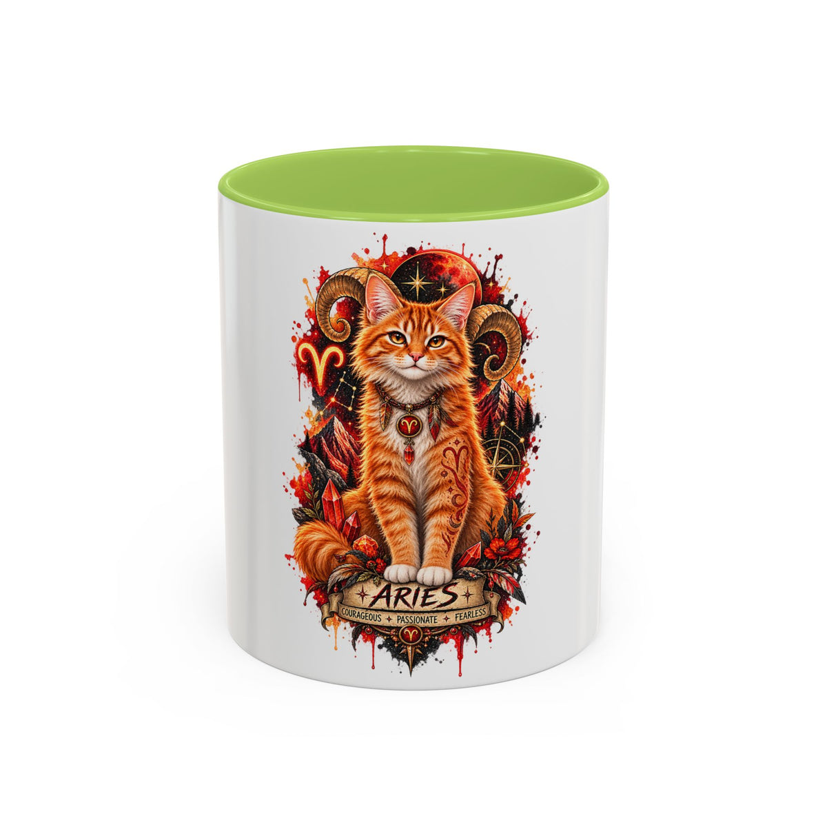 Aries Orange Tabby Cat Zodiac Coffee Mug – Cute Orange Tabby Astrology Accent Mug (11/15 oz)