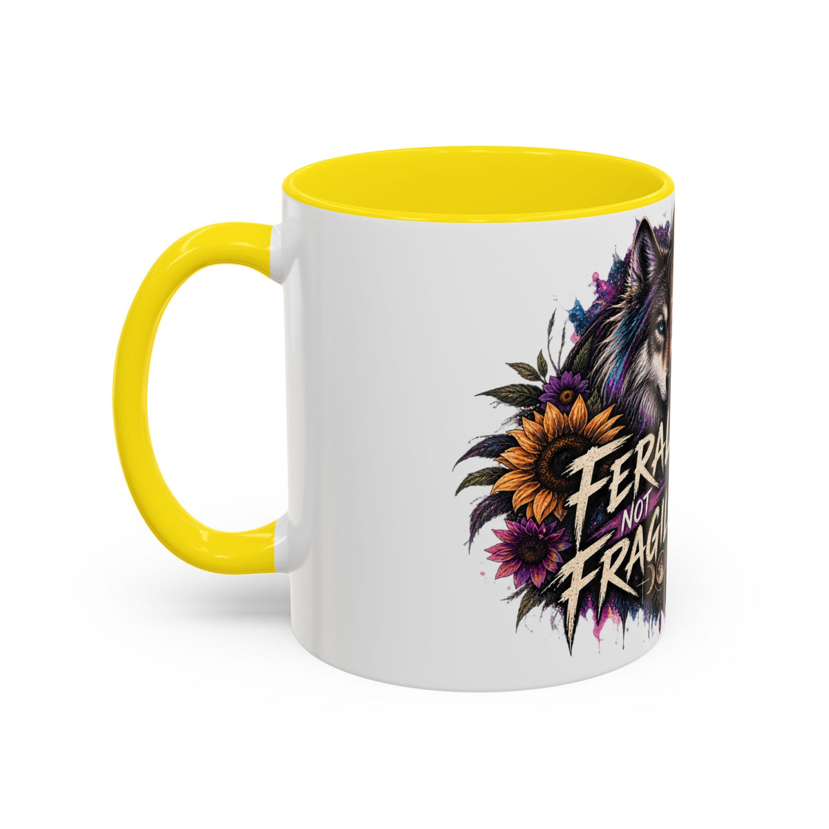 Feral Not Fragile Accent Coffee Mug — Wolf Goddess 11oz/15oz