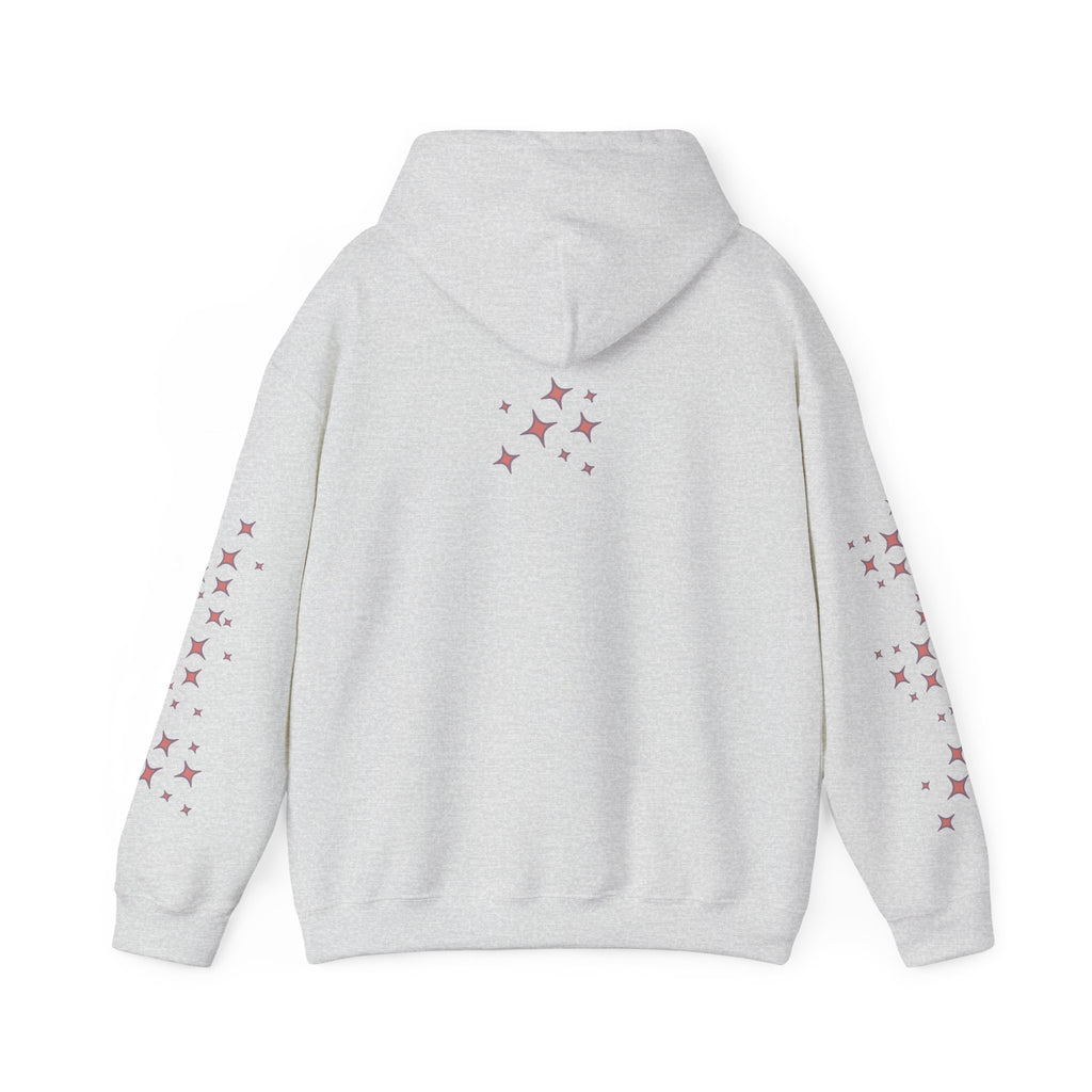 Queen Energy Hoodie — Feminine Crown Graphic Pullover with Star Sleeve Accents