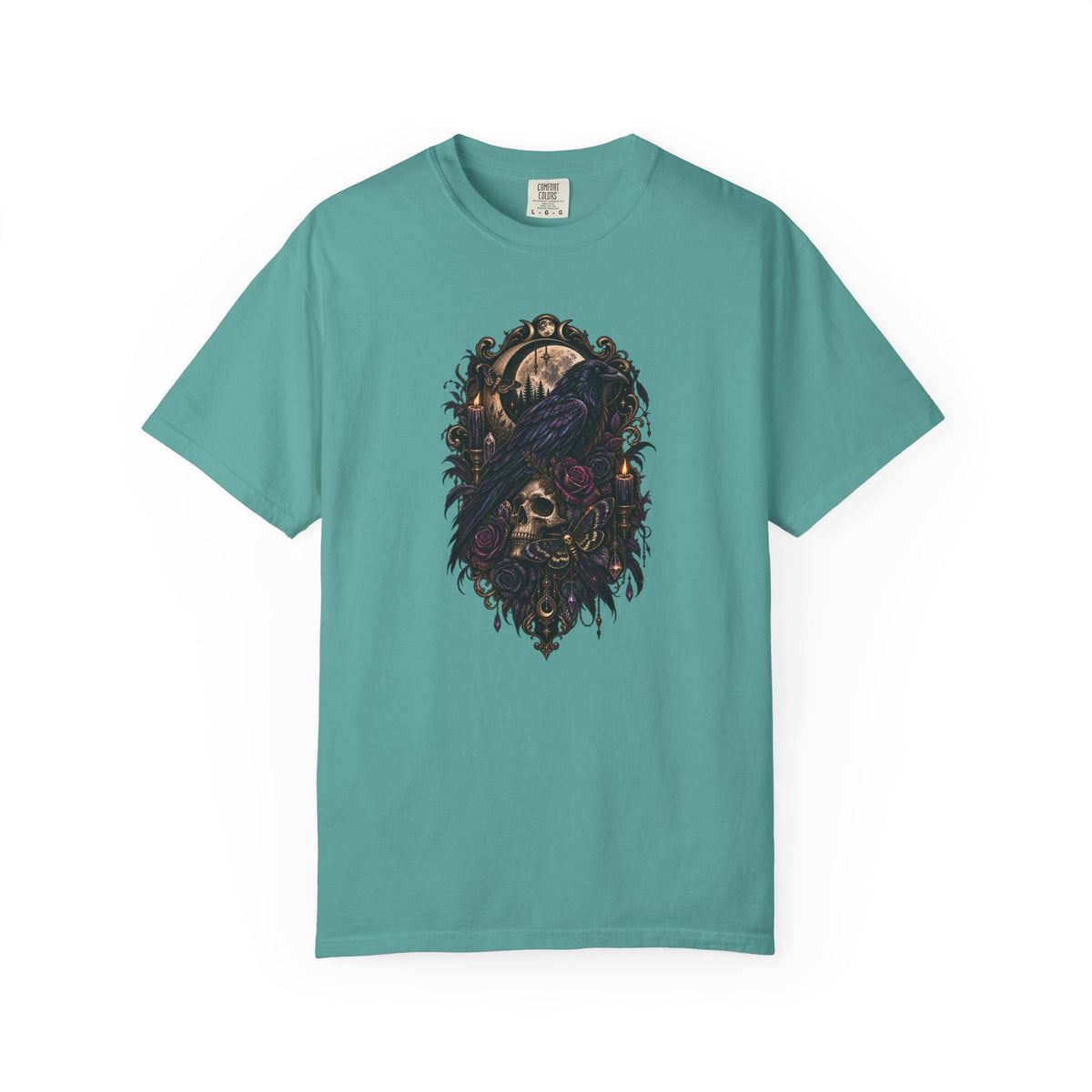 Skull & Crow Graphic Tee — Gothic Vintage Skull with Raven Design