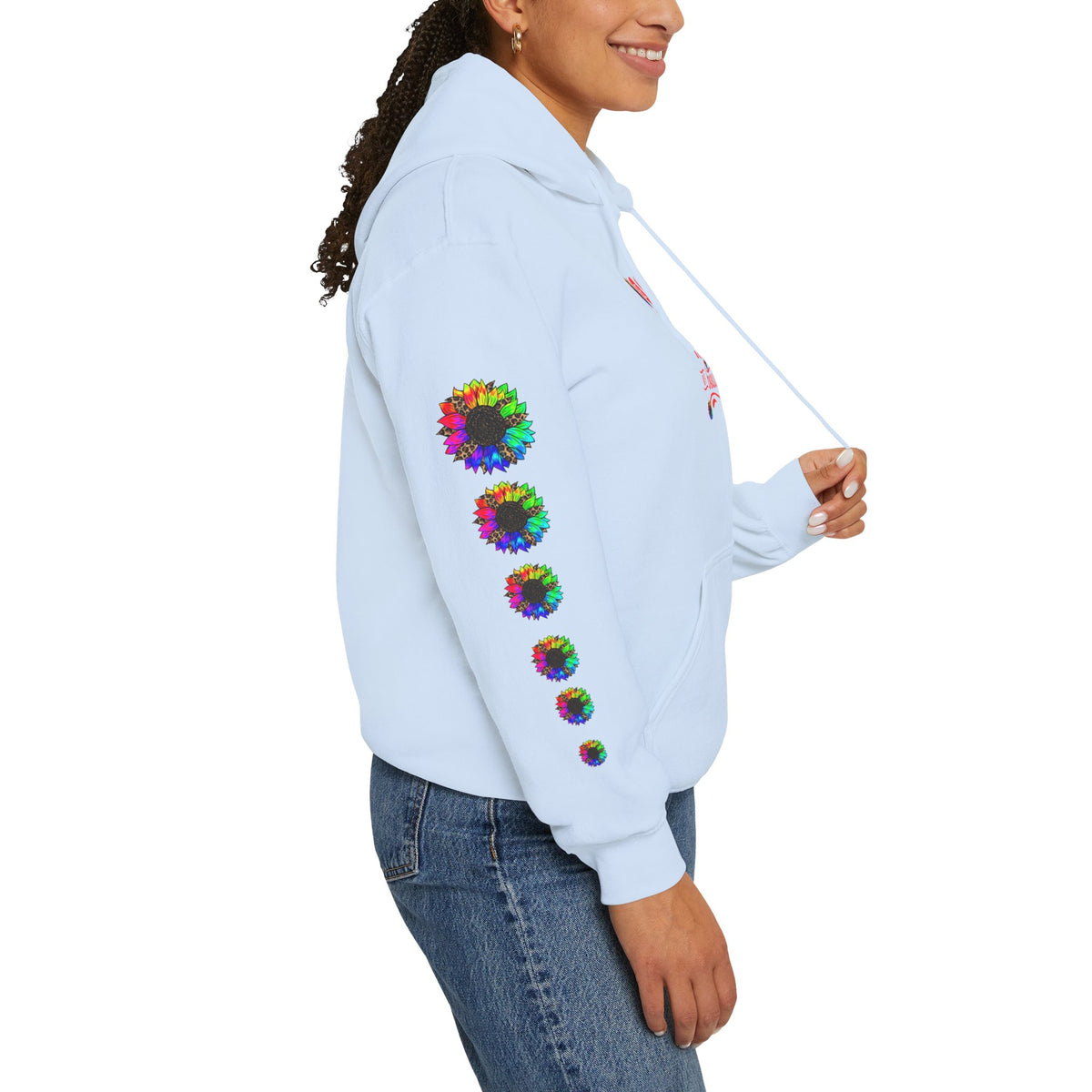 Inspirational Floral Hoodie – "Your Smile is Kind & Beautiful" Rainbow Sunflower Cozy Pullover