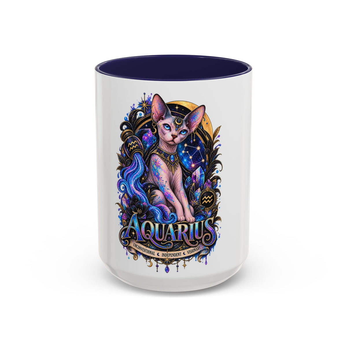Aquarius Zodiac Cat Coffee Mug — Sphynx Astrology 11/15oz Accent Mug