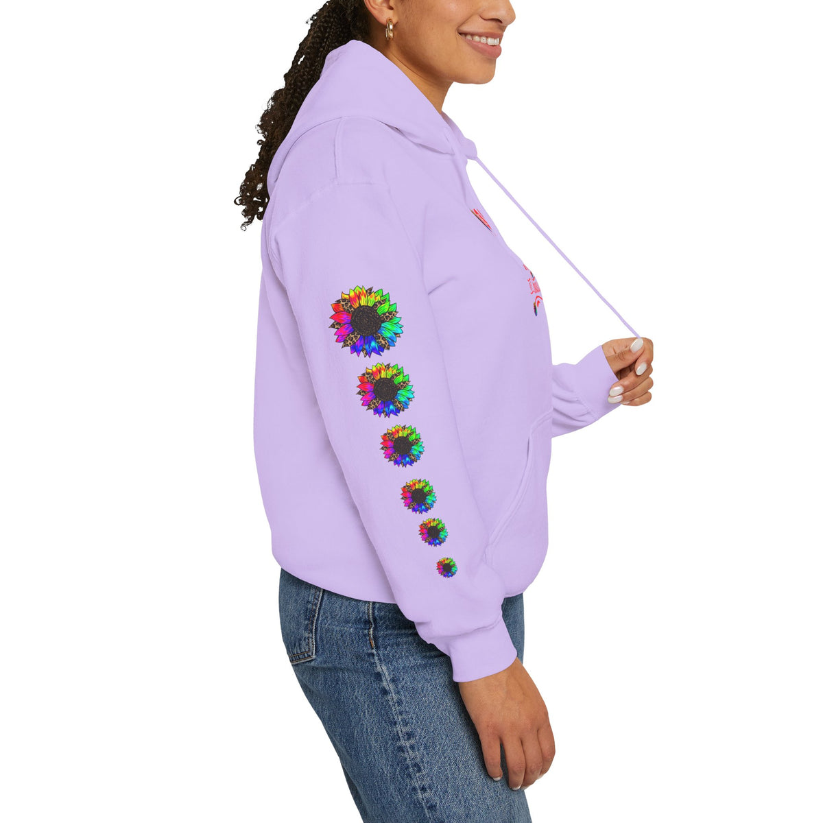 Inspirational Floral Hoodie – "Your Smile is Kind & Beautiful" Rainbow Sunflower Cozy Pullover