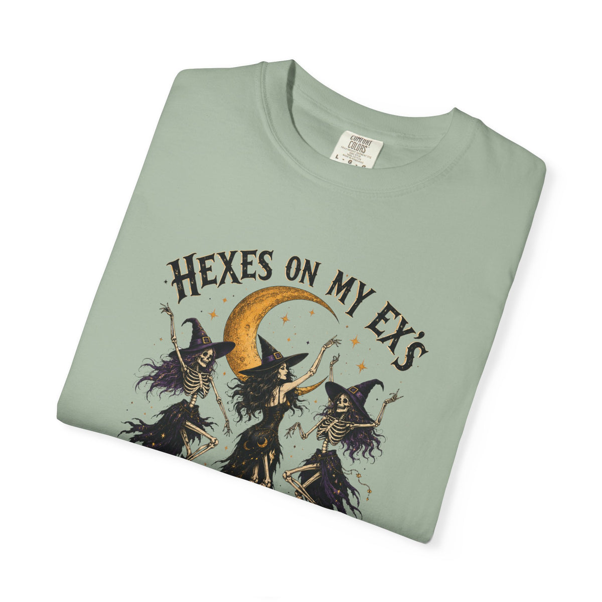 Witches and skeleton Graphic T-Shirt — "Hexes On My Ex's" Moon Witch Tee