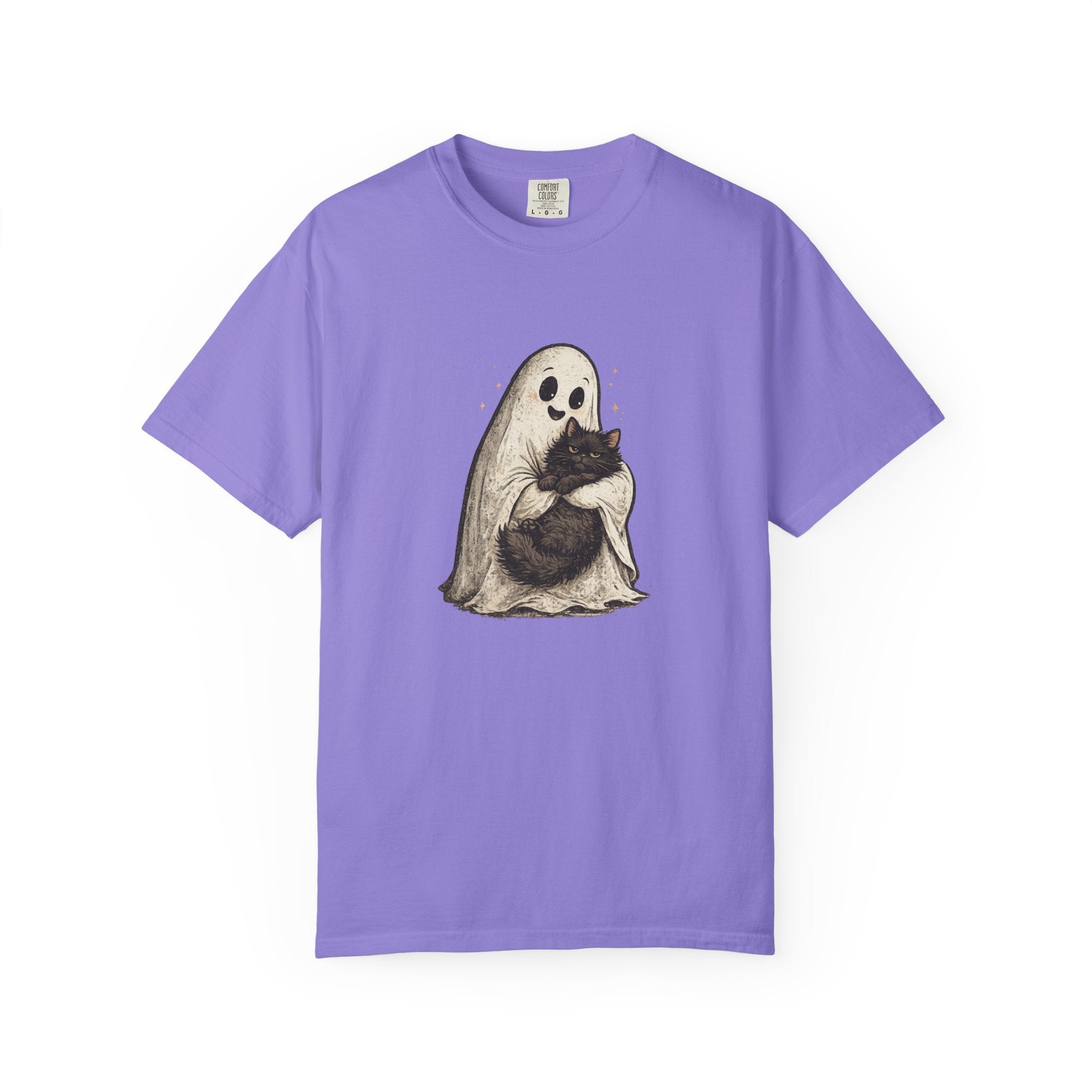 Boo & Meow Ghost Hugging Black Cat T-Shirt | Cute Spooky Tee