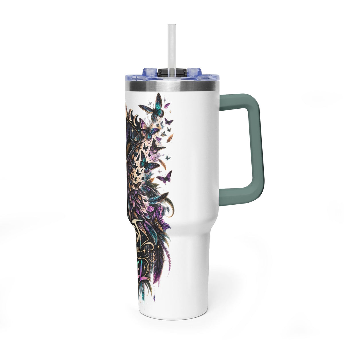 40oz Vacuum Tumbler — 'Trust What You Feel' Moth Nightscape Insulated Cup