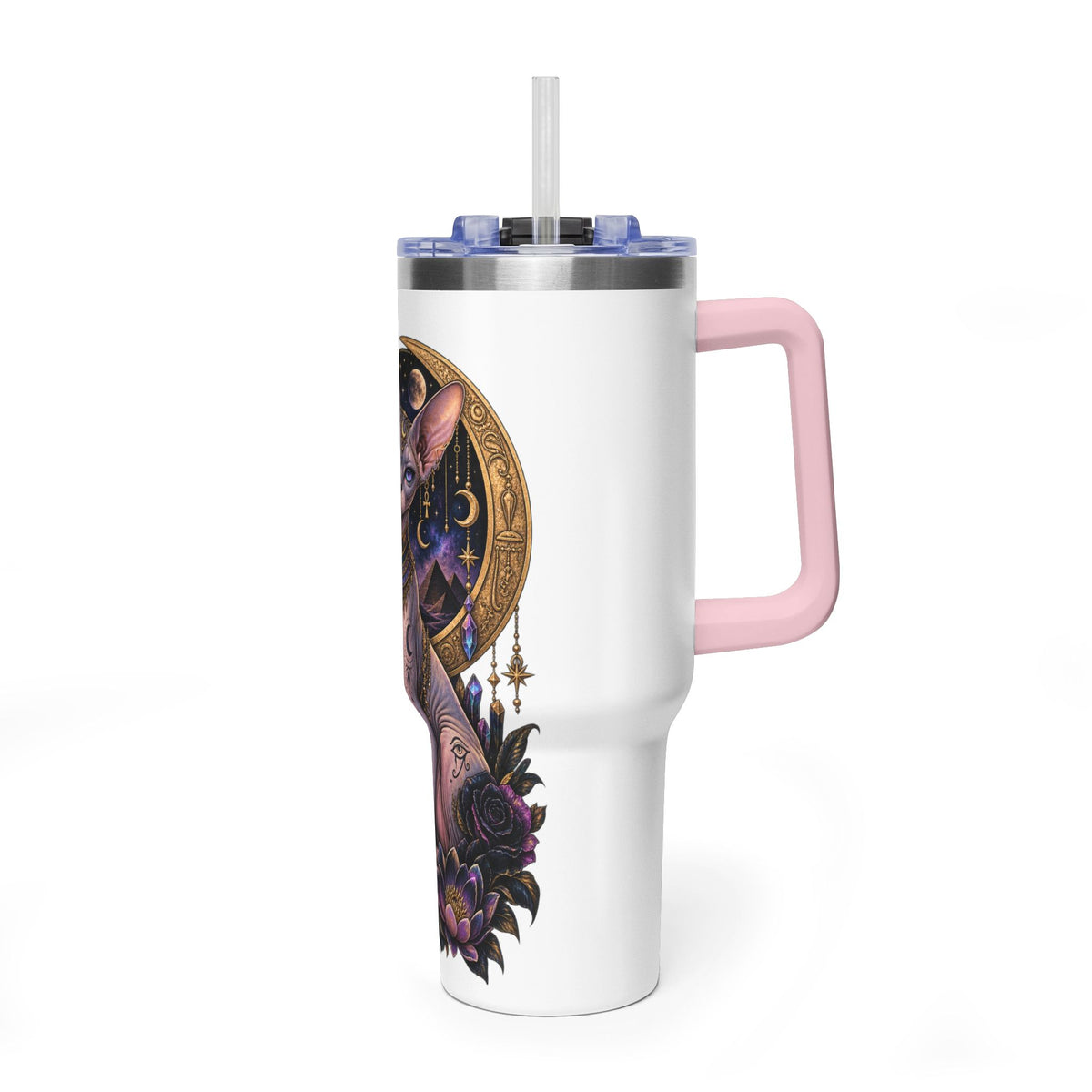 40oz Sphynx Cat Tumbler — Mystical Moon Vacuum Insulated Travel Mug