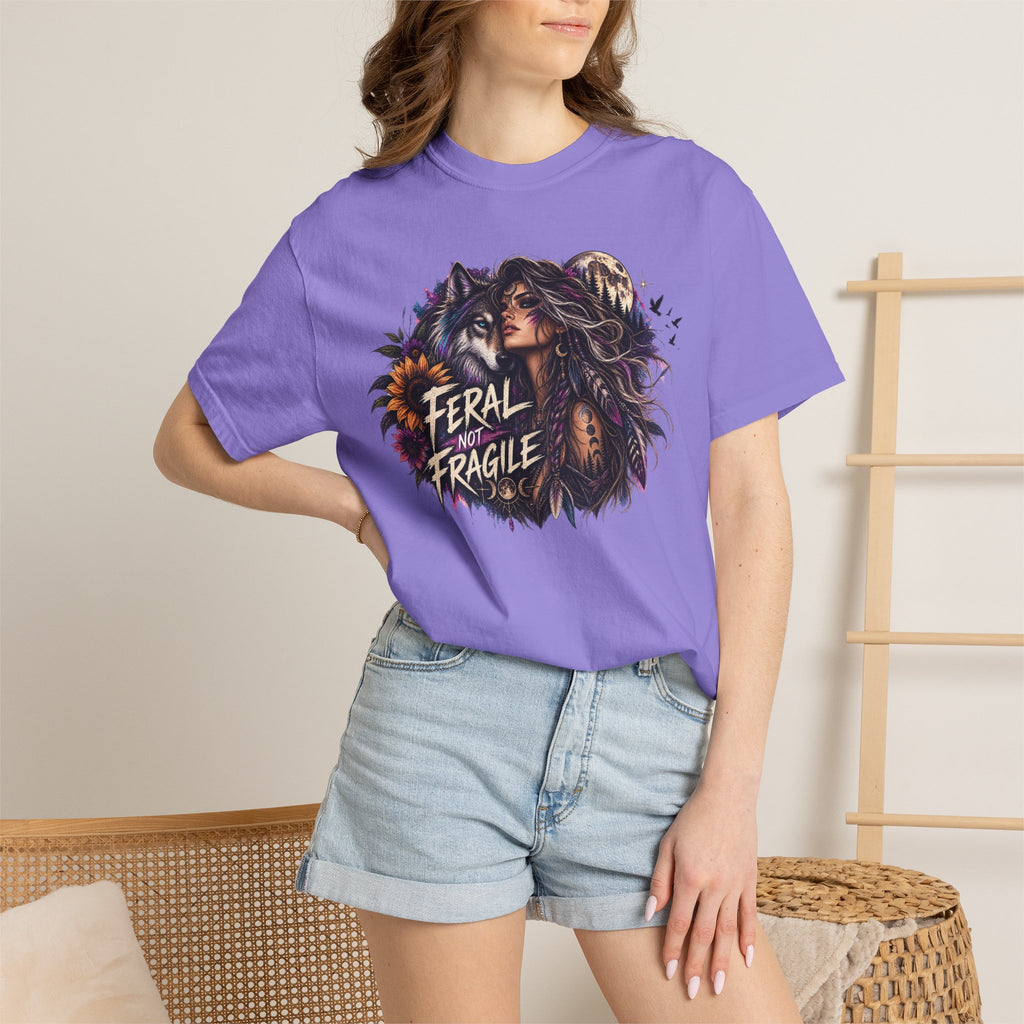 Feral Not Fragile Graphic T-Shirt — Wolf & Woman Nature Art Tee