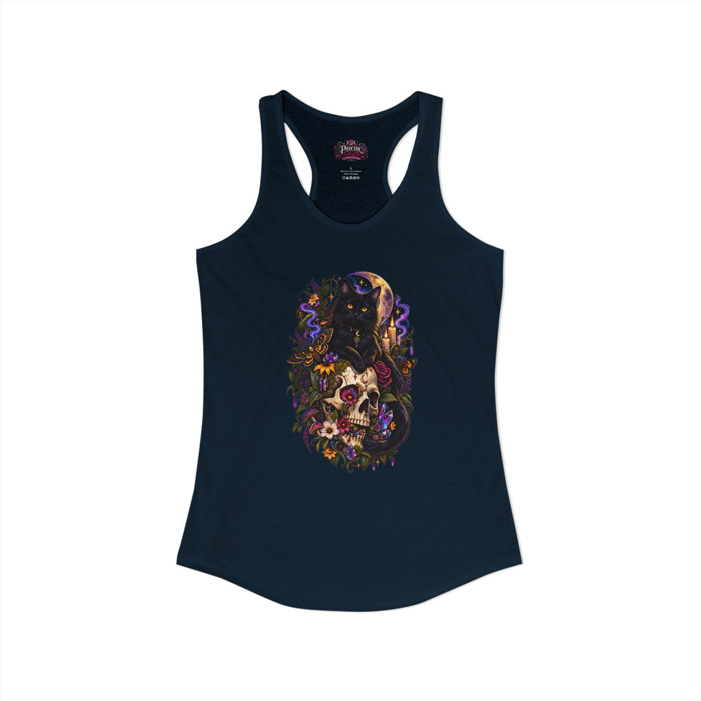 Gothic Black Cat Floral Skeleton Tank