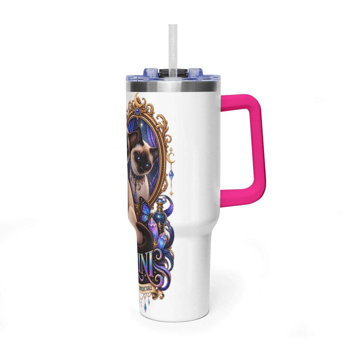 40oz Gemini Zodiac Tumbler — Siamese Cat Astrology Vacuum Thermal Cup