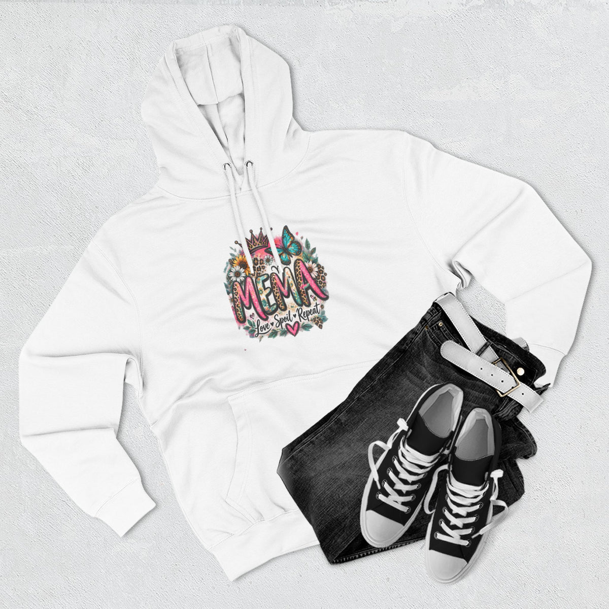 Mema Floral Hoodie — Cozy Fleece Pullover with Sunflower & Succulent Design