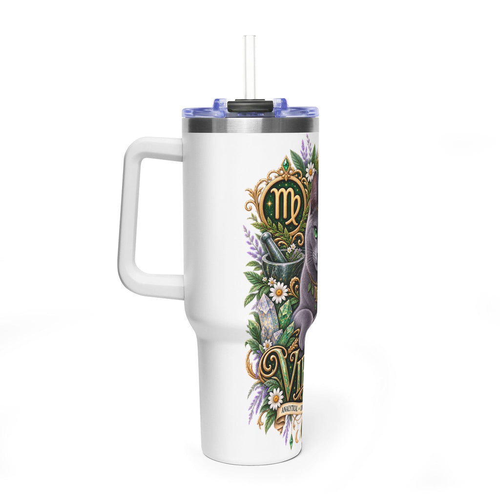 Virgo Cat 40oz Thermal Tumbler — Russian Blue Zodiac Astrology Travel Mug