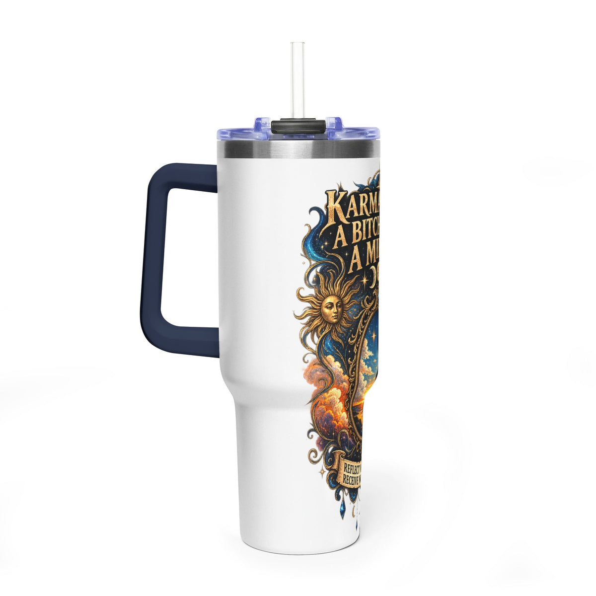Karma Mirror 40oz Vacuum Tumbler – Celestial Sun & Moon Thermal Cup
