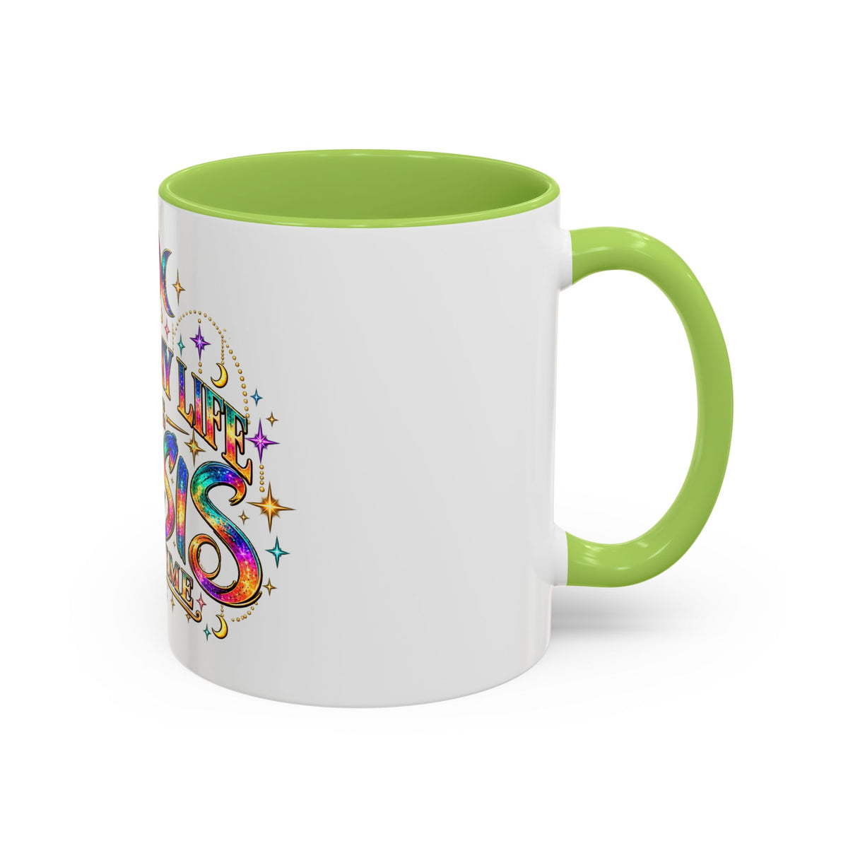 Coffee Mug — "Living My Life One Crisis at a Time" Colorful Boho Accent Mug (11/15oz)