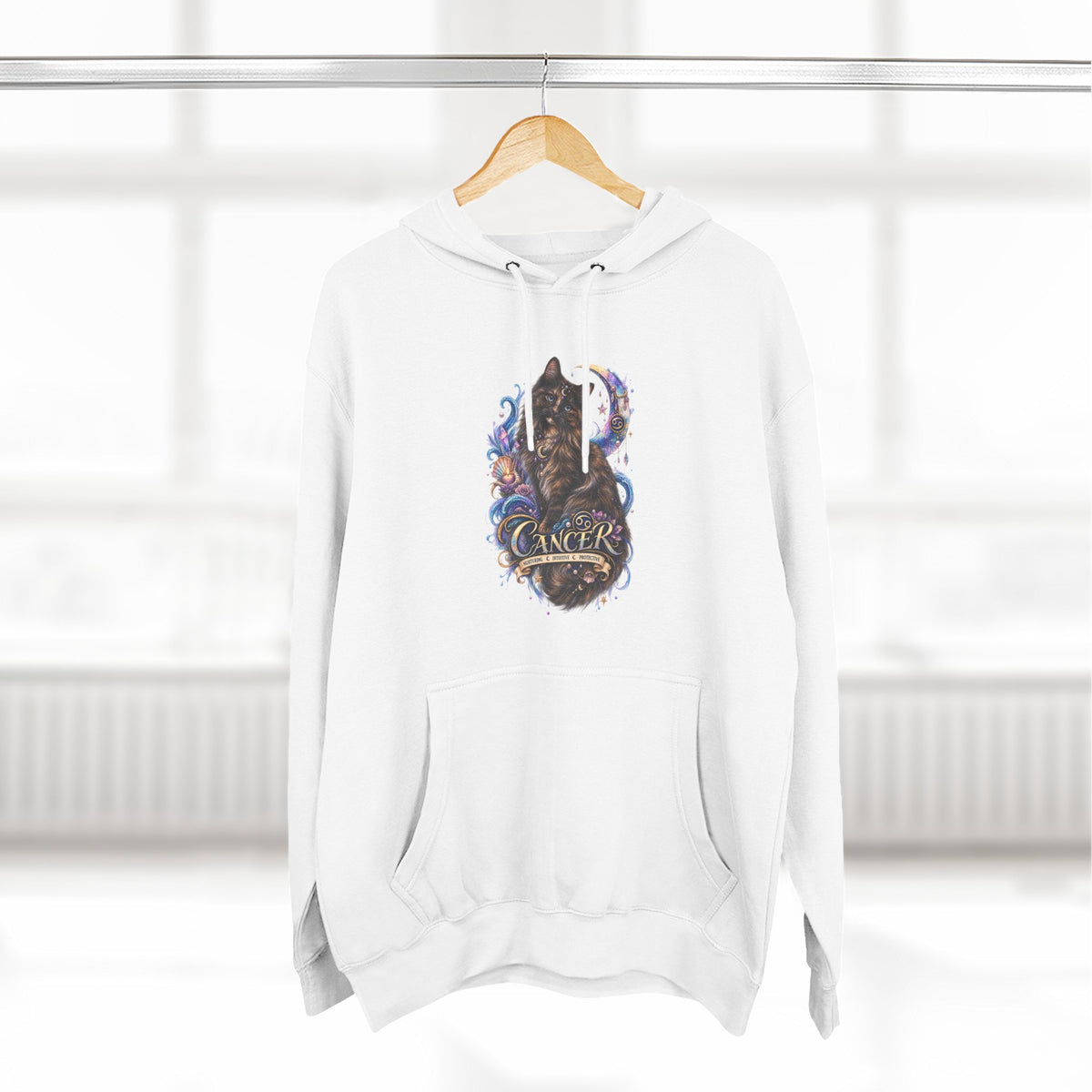Cancer Tortoiseshell Cat Zodiac Hoodie — Zodiac Cat Graphic Fleece Pullover