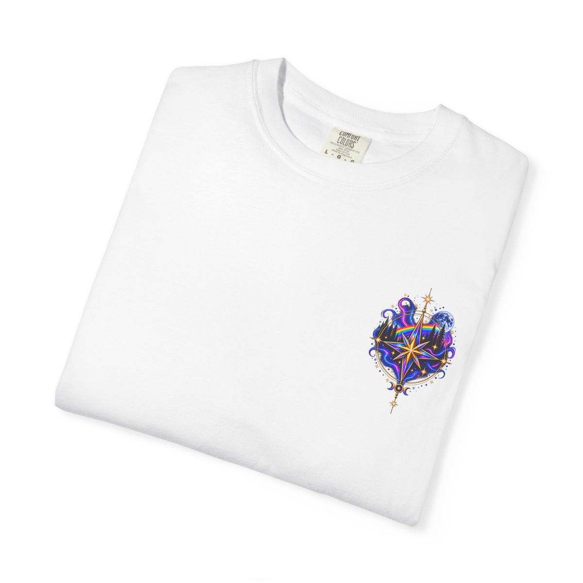 T-Shirt — "Guided by Light, Bound to Truth" Cosmic Forest Graphic