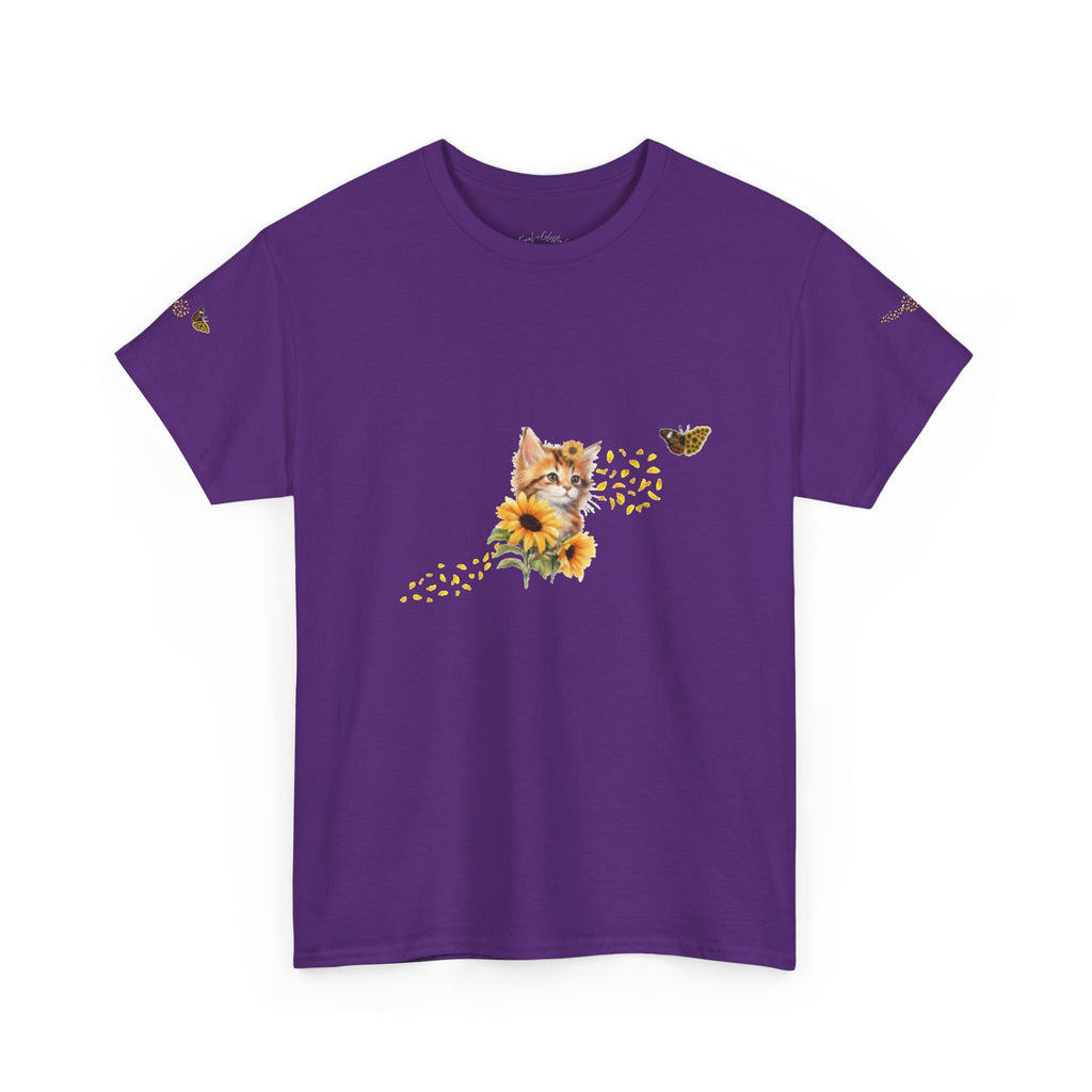 Sunflower Kitten Tee | Butterfly Accent, Floral Cat Shirt