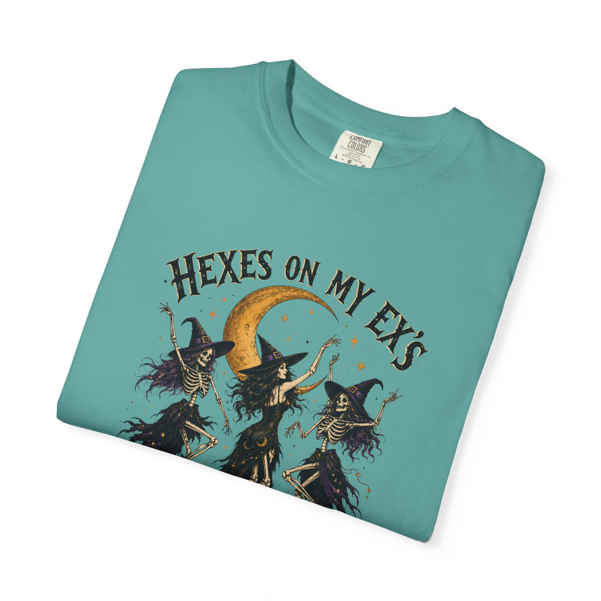 Witches and skeleton Graphic T-Shirt — "Hexes On My Ex's" Moon Witch Tee