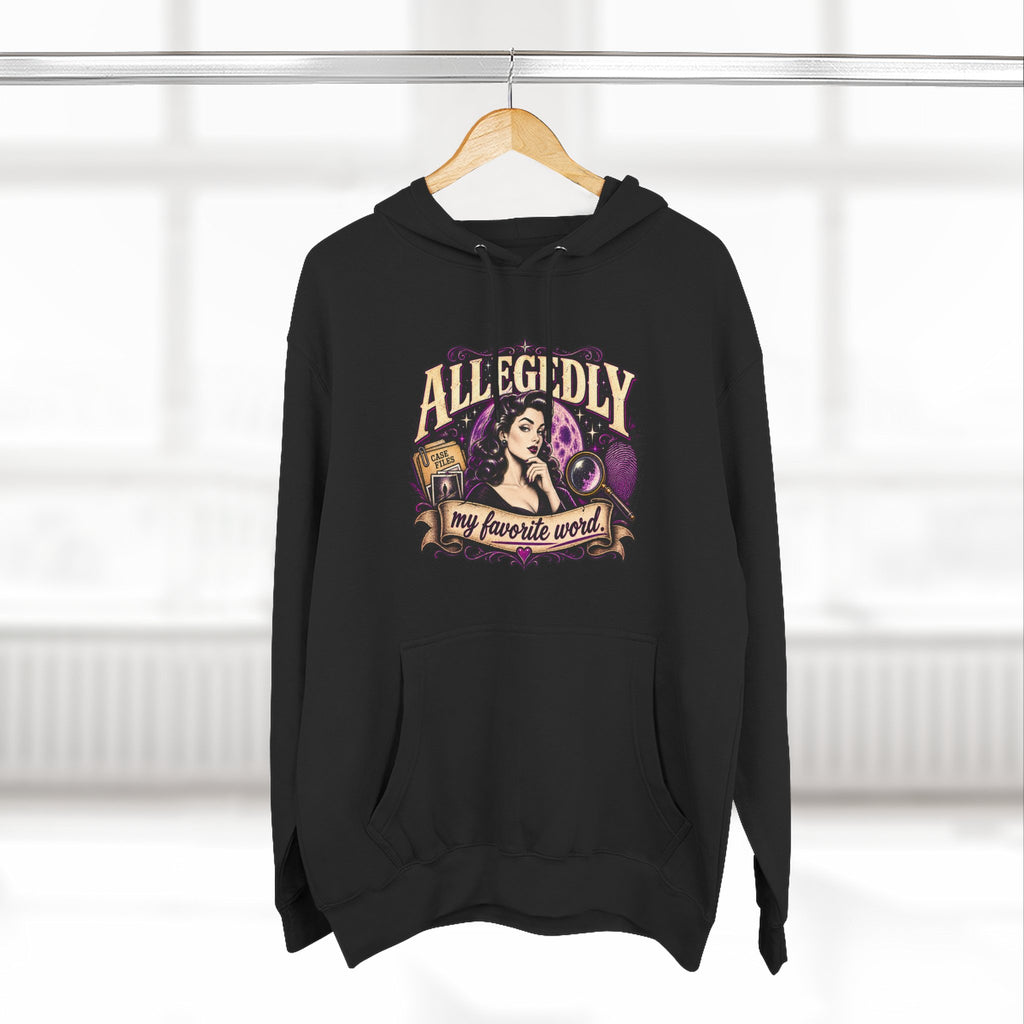 Hoodie — "Allegedly My Favorite Word" Retro Witch Graphic