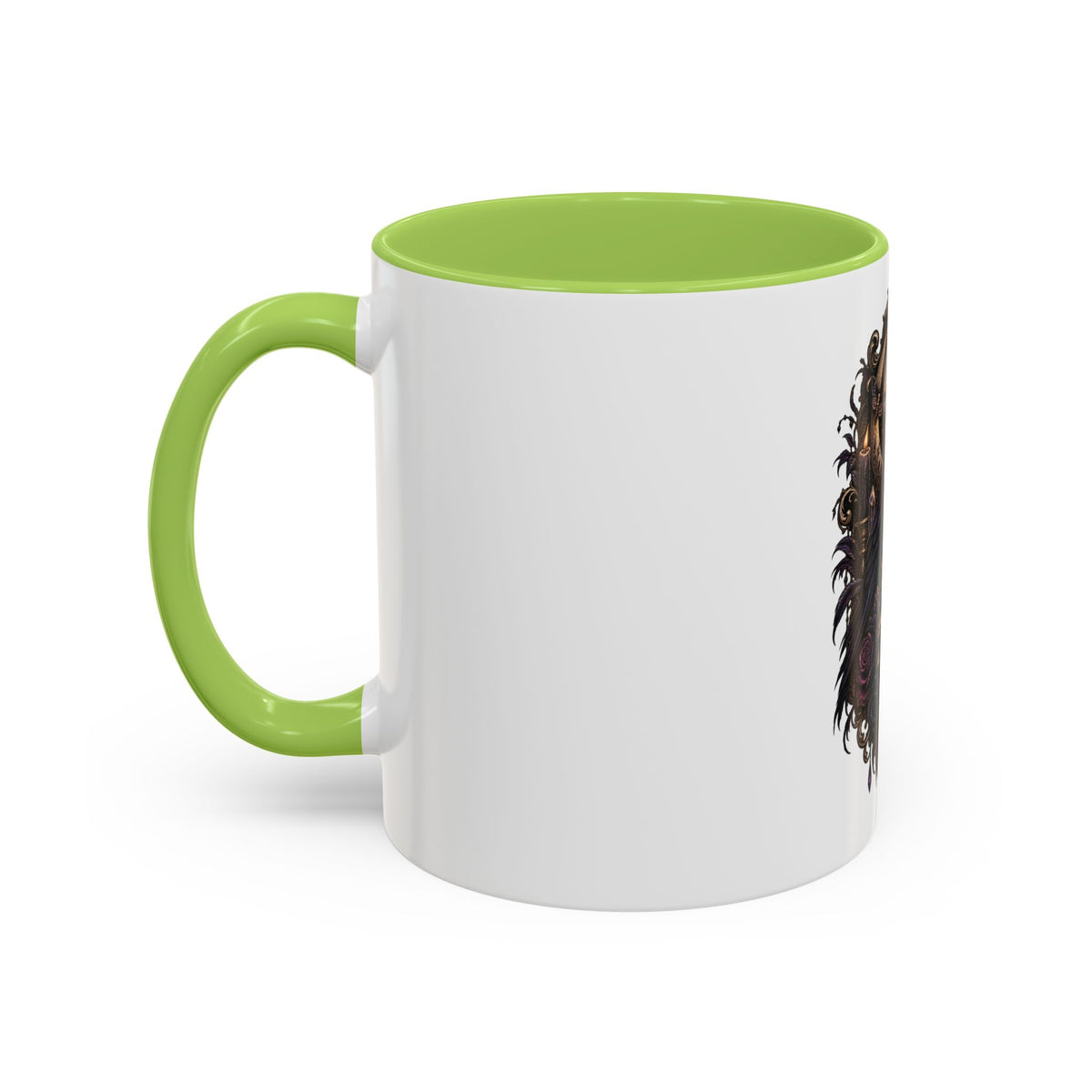 Gothic Raven & Skull Accent Coffee Mug — Dark Floral Occult Tea Cup