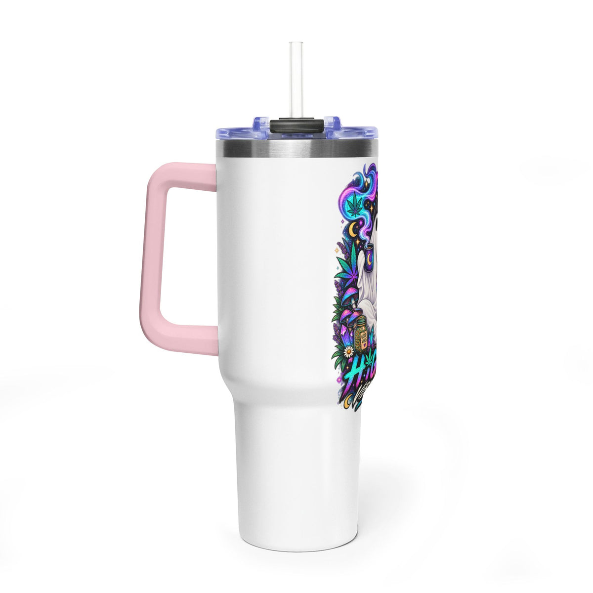 40oz Tumbler — "Higher Vibrations" Ghost & Cat Thermal Travel Mug