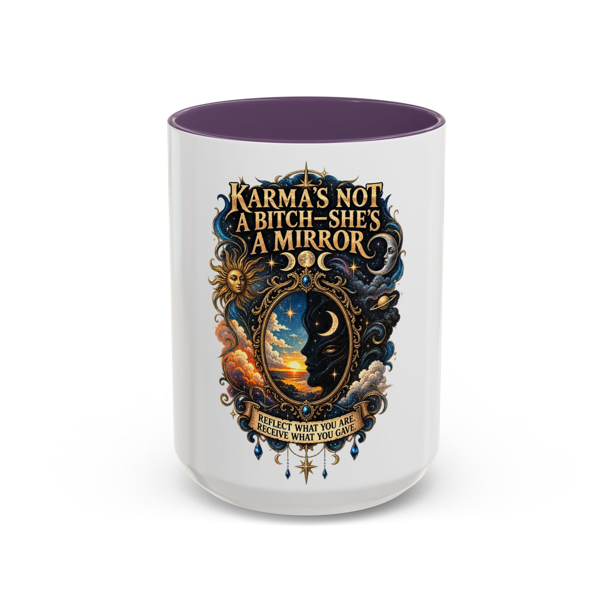 Coffee Mug — "Karma's Not a Bitch — She's a Mirror" Accent Ceramic Mug (11/15oz)