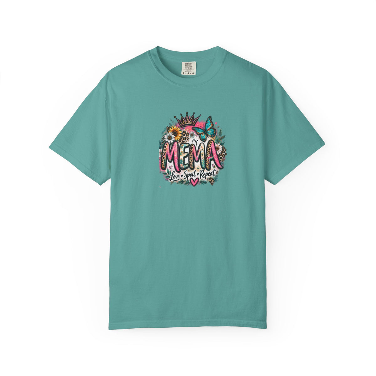 MEMA Floral Crown Tee — Cute Grandma Shirt with Butterfly & Heart Design