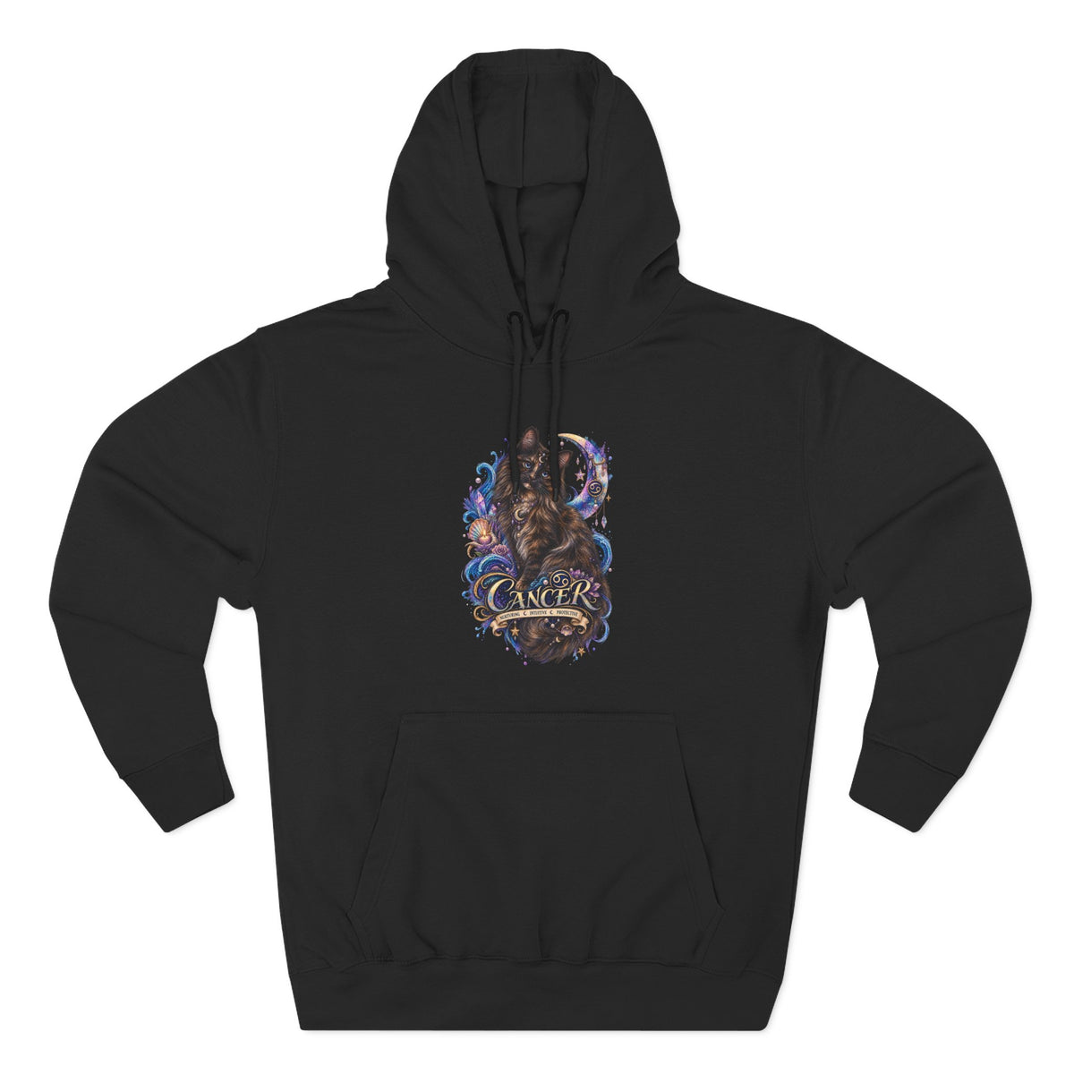 Cancer Tortoiseshell Cat Zodiac Hoodie — Zodiac Cat Graphic Fleece Pullover
