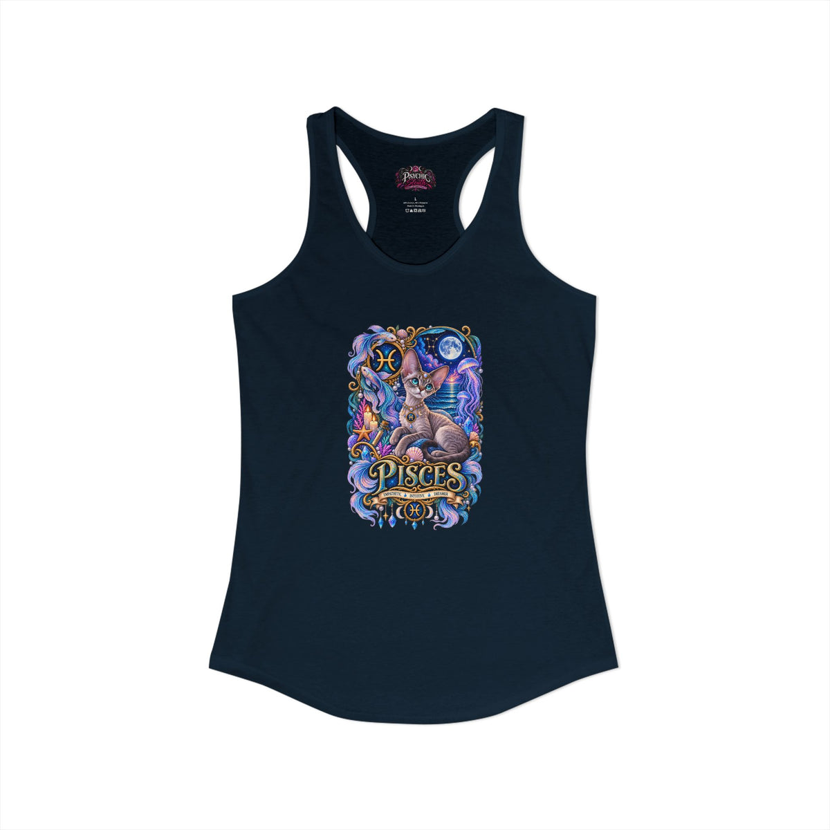 Pisces Devon Rex Cat Zodiac Tank- Celestial Astrology Cat Lover Tank