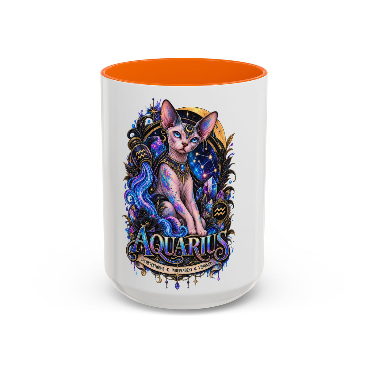 Aquarius Zodiac Cat Coffee Mug — Sphynx Astrology 11/15oz Accent Mug