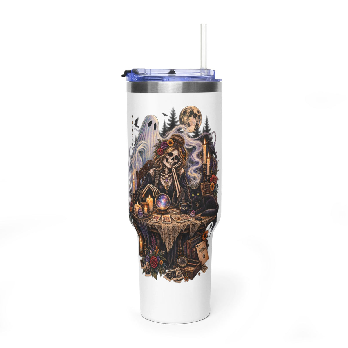 40oz Halloween Witch & Ghost Tumbler – Spooky Cottage Thermal Travel Mug