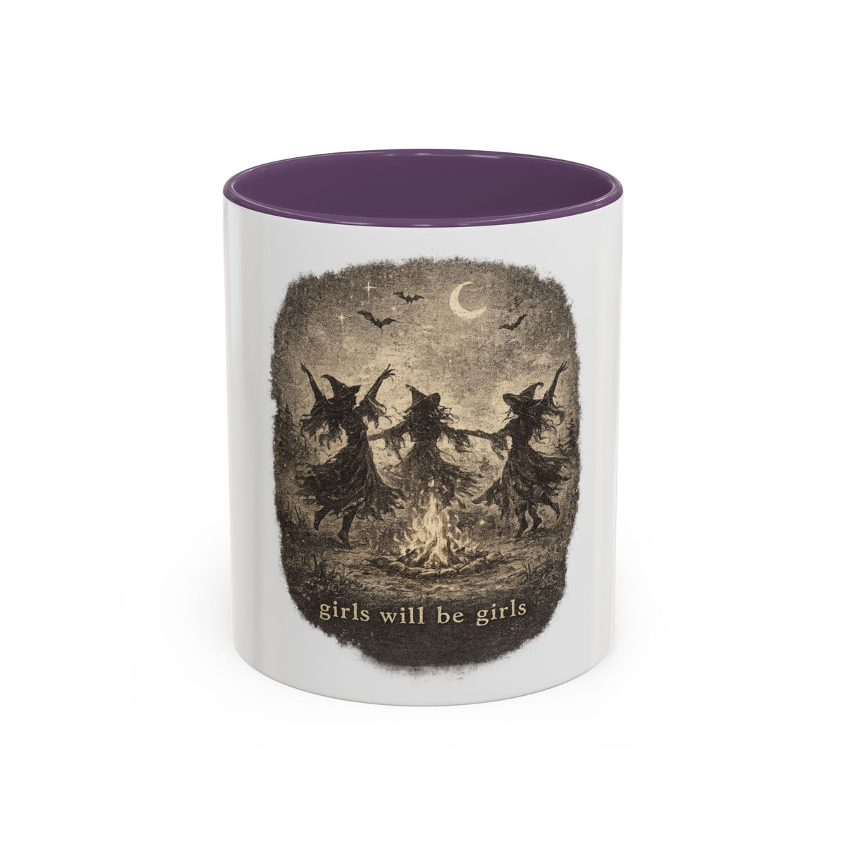 Witch Circle Coffee Mug — "Girls Will Be Girls" Vintage Halloween Accent Mug