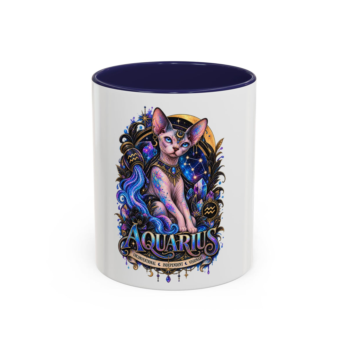Aquarius Zodiac Cat Coffee Mug — Sphynx Astrology 11/15oz Accent Mug