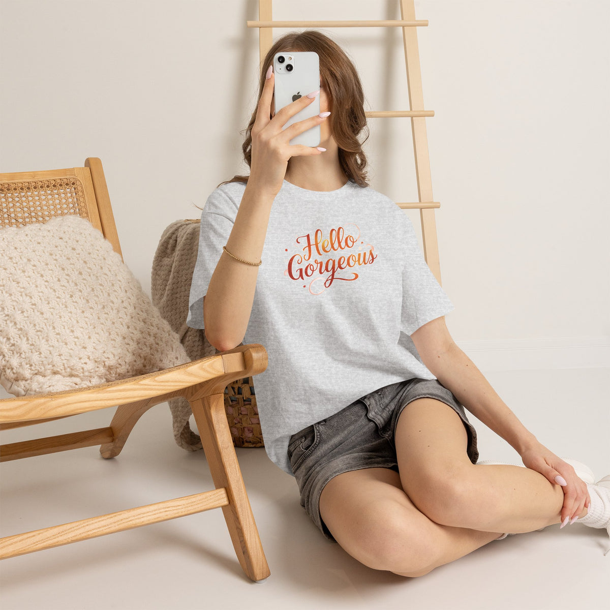 Hello Gorgeous Sunset T-Shirt — Feminine Script Graphic Tee