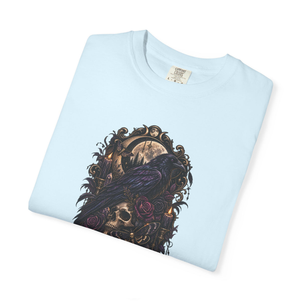 Skull & Crow Graphic Tee — Gothic Vintage Skull with Raven Design